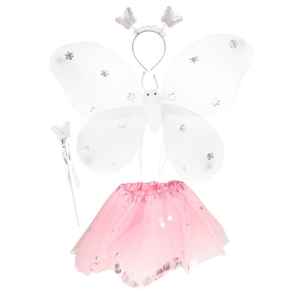 Fjärilsfe Utklädningsset – Rosa med Tyllkjol, Trollstav & Vingar