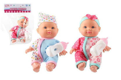 Babydocka med flaska – 21 cm