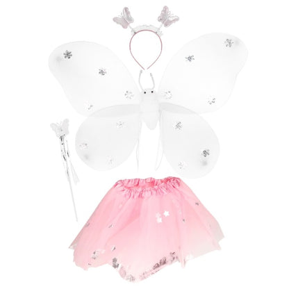 Fjärilsfe Utklädningsset – Rosa med Tyllkjol, Trollstav & Vingar